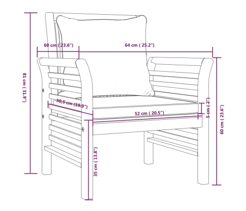 Sillones con cojines gris oscuro 2 uds madera maciza de acacia