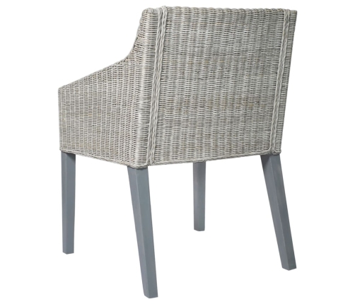 Silla de comedor con cojín ratán natural gris