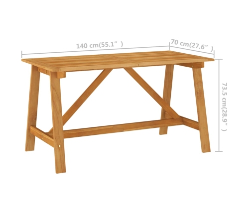 vidaXL Mesa de comedor de jardín madera maciza de acacia 140x73x73,5cm