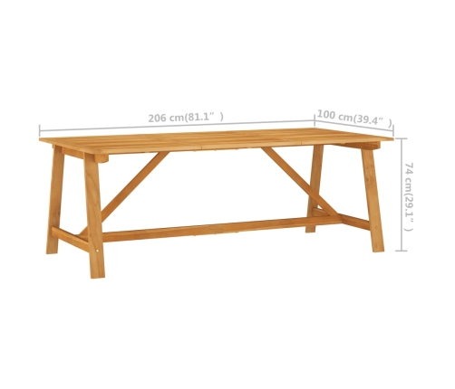 vidaXL Mesa de comedor de jardín madera maciza de acacia 206x100x74 cm