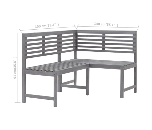 Banco de esquina de jardín madera maciza de acacia gris 140 cm