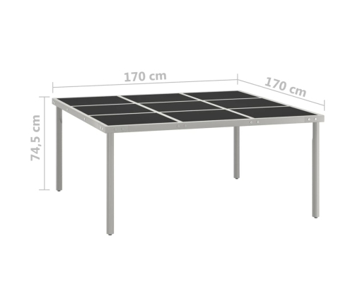 Mesa de comedor de jardín acero y vidrio 170x170x74,5 cm