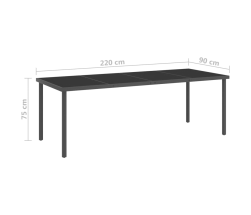 Mesa de comedor de jardín vidrio y acero antracita 220x00x75 cm