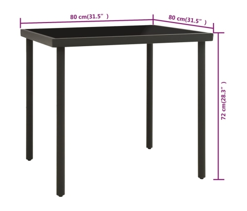 Mesa de comedor jardín vidrio y acero gris antracita 80x80x72cm