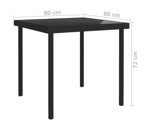 Mesa de comedor de jardín vidrio y acero negro 80x80x72 cm