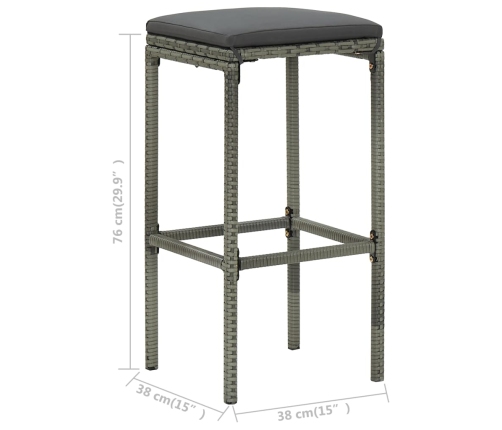 Taburetes de cocina con cojines 3 uds ratán sintético gris