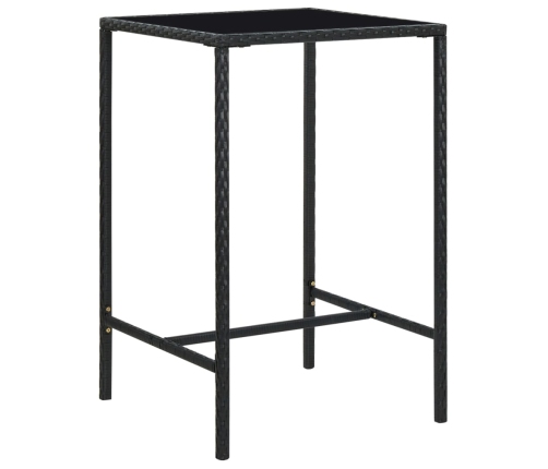 Mesa alta de jardín ratán sintético y vidrio negro 70x70x110 cm