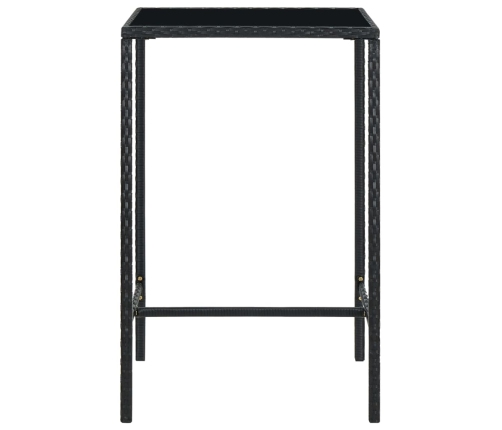 Mesa alta de jardín ratán sintético y vidrio negro 70x70x110 cm