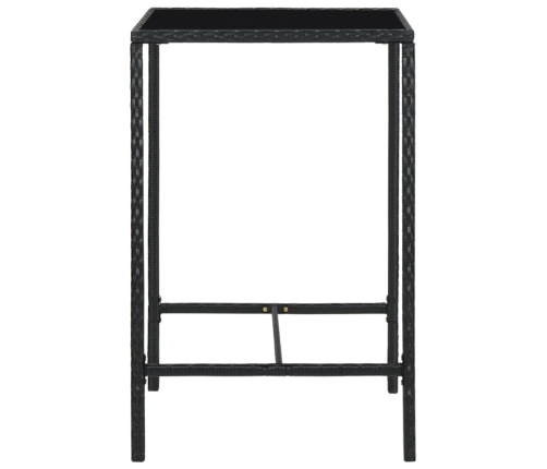 Mesa alta de jardín ratán sintético y vidrio negro 70x70x110 cm