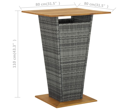 Mesa alta ratán sintético y madera de acacia gris 80x80x110 cm