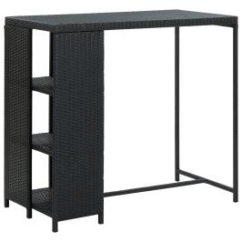 Mesa bar estante almacenaje 120x60x110cm ratán sintético negro