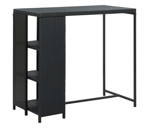 Mesa bar estante almacenaje 120x60x110cm ratán sintético negro