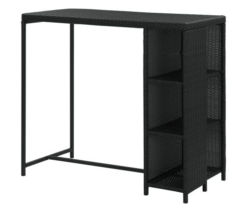 Mesa bar estante almacenaje 120x60x110cm ratán sintético negro