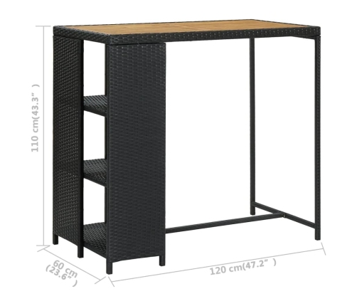 vidaXL Mesa bar estante almacenaje 120x60x110 cm ratán sintético negro