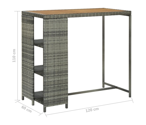 vidaXL Mesa bar estante almacenaje 120x60x110 cm ratán sintético gris