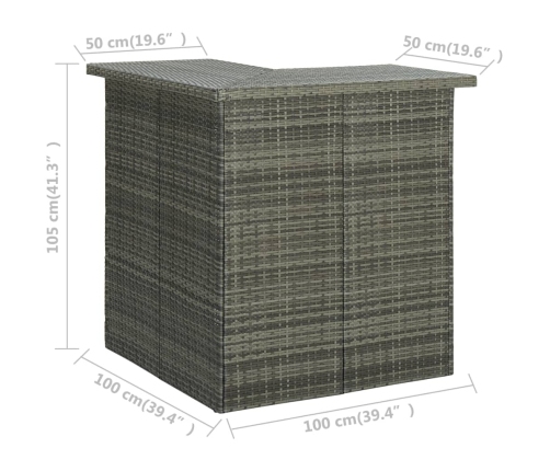 Mesa alta de bar de esquina ratán sintético gris 100x50x105 cm