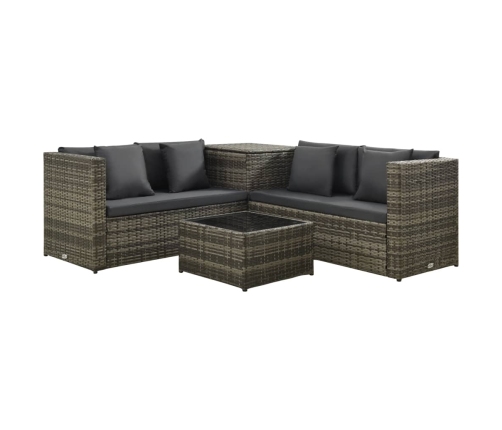 Set de sofás de jardín 4 piezas y cojines ratán sintético gris