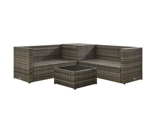Set de sofás de jardín 4 piezas y cojines ratán sintético gris