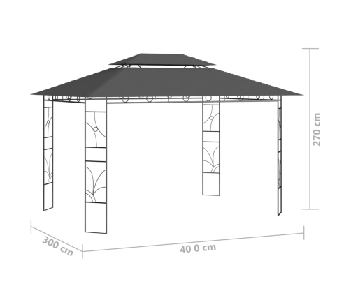 Cenador gris antracita 4x3x2,7 m 160 g/m²