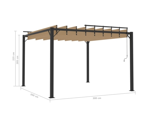 Cenador con techo de lamas tela taupé y aluminio 3x3 m