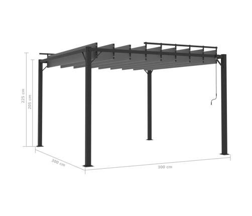 Cenador con techo de lamas tela antracita y aluminio 3x3 m