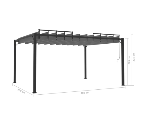 Cenador con techo de lamas tela crema y aluminio 3x4 m