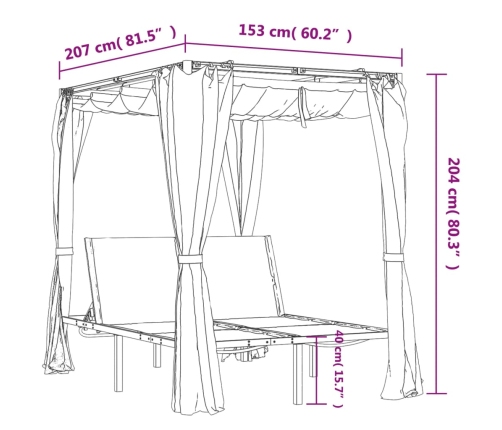 vidaXL Tumbona doble con cortinas laterales y toldo gris antracita