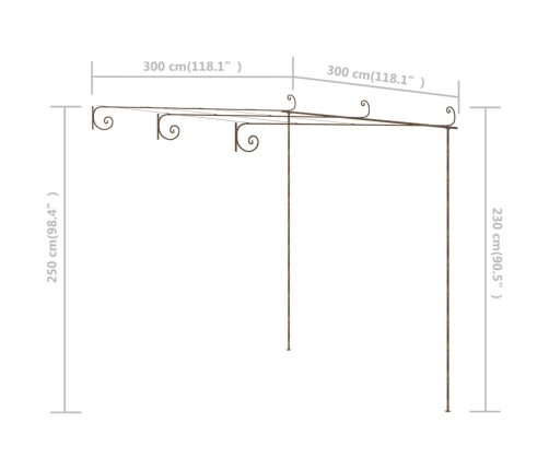 Pérgola de jardín marrón antiguo 3x3x2,5 m hierro