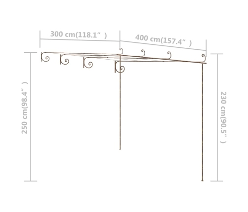 Pérgola de jardín marrón antiguo 4x3x2,5 m hierro