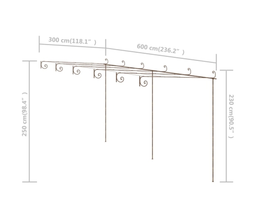 Pérgola de jardín marrón antiguo 6x3x2,5 m hierro