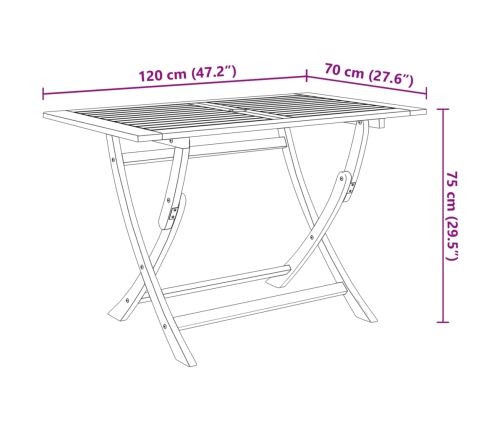 Mesa plegable de jardín madera maciza de acacia 120x70x75 cm