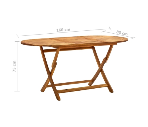 vidaXL Mesa de jardín plegable madera maciza de acacia 160x85x75 cm