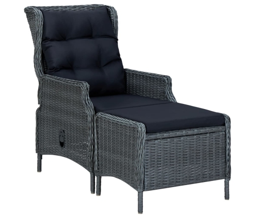 Silla de jardín reclinable con reposapiés ratán PE gris oscuro