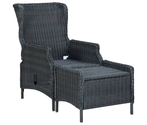 Silla de jardín reclinable con reposapiés ratán PE gris oscuro