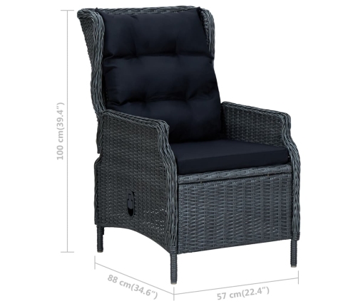 Silla de jardín reclinable con reposapiés ratán PE gris oscuro