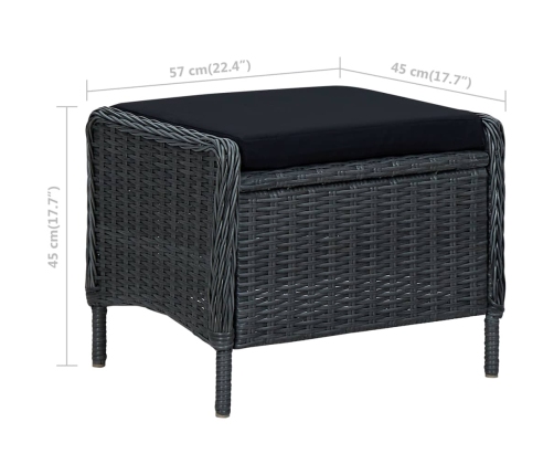 Silla de jardín reclinable con reposapiés ratán PE gris oscuro