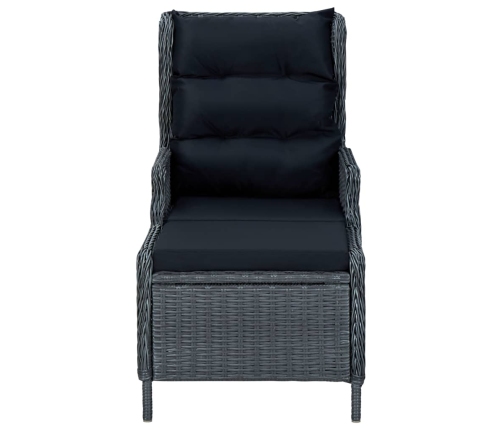 Silla de jardín reclinable con reposapiés ratán PE gris oscuro