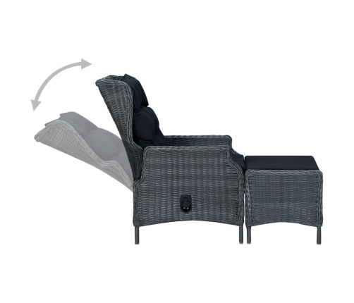 Silla de jardín reclinable con reposapiés ratán PE gris oscuro