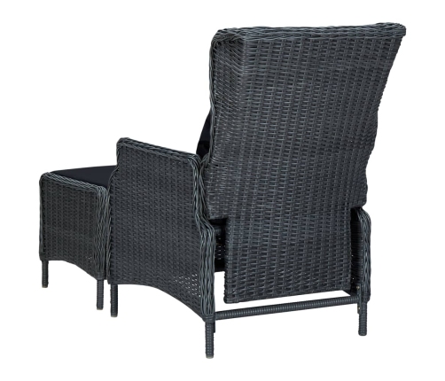 Silla de jardín reclinable con reposapiés ratán PE gris oscuro