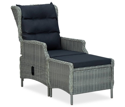 vidaXL Sillón reclinable de jardín con reposapiés ratán PE gris claro