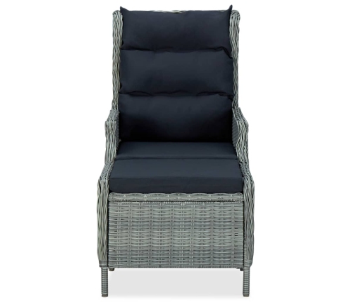 vidaXL Sillón reclinable de jardín con reposapiés ratán PE gris claro