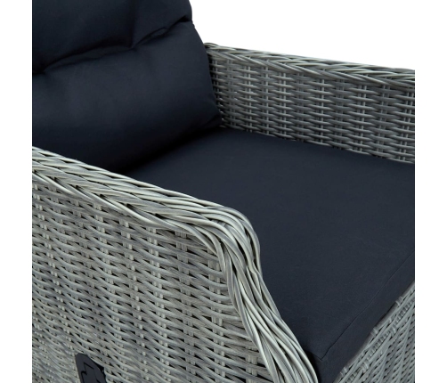 vidaXL Sillón reclinable de jardín con reposapiés ratán PE gris claro