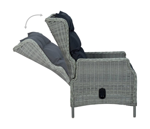 vidaXL Sillón reclinable de jardín con reposapiés ratán PE gris claro