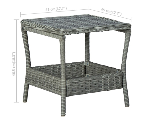 Mesa de jardín ratán sintético gris claro 45x45x46,5 cm