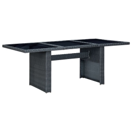 Mesa de jardín de ratán sintético y vidrio templado gris oscuro