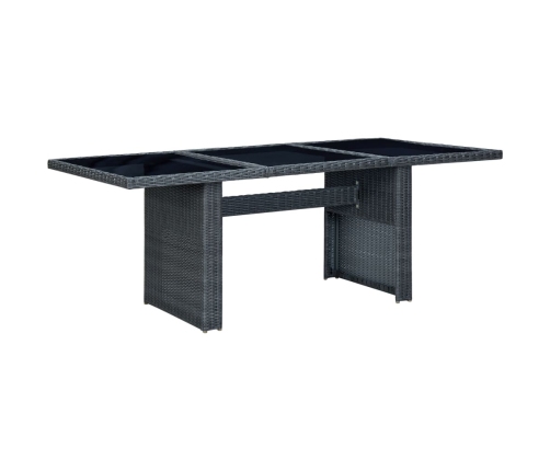 Mesa de jardín de ratán sintético y vidrio templado gris oscuro