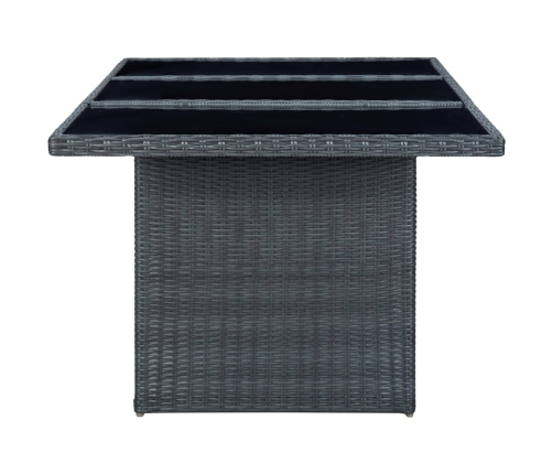 Mesa de jardín de ratán sintético y vidrio templado gris oscuro