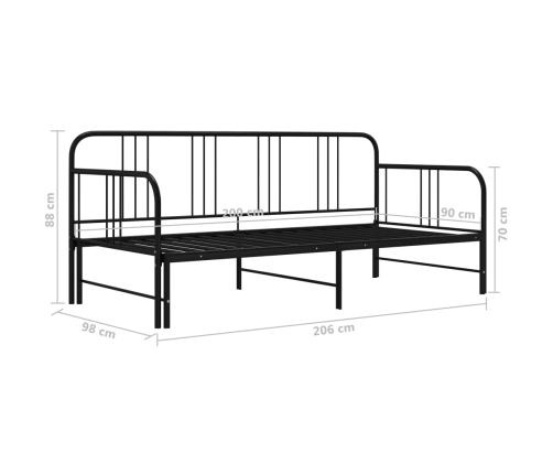 Estructura sofá cama extraíble sin colchón metal negro 90x200cm