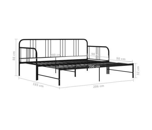 Estructura sofá cama extraíble sin colchón metal negro 90x200cm