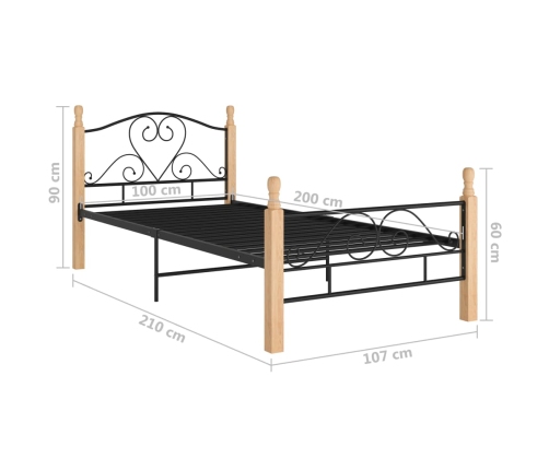 Estructura de cama sin colchón metal negro 100x200 cm